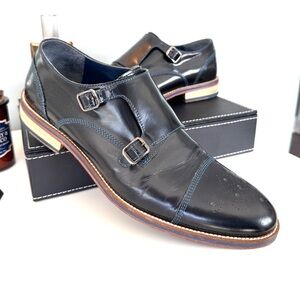 Johnson and Murphy Black Double Monk Strap Oxfords Men’s SZ 9